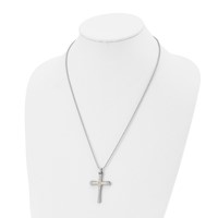 Chisel Stainless Steel Polished Necklace with 14K Gold Accent Diamond-cut Cross Pendant on a Ball Chain, 22" view 4