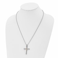 Chisel Stainless Steel Polished Necklace with 14K Gold Accent 0.50pt Diamond Cross Pendant on a Ball Chain, 22" view 4