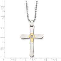 Chisel Stainless Steel Polished Necklace with 14K Gold Accent 0.50pt Diamond Cross Pendant on a Ball Chain, 22" view 5