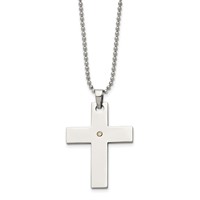 Chisel Stainless Steel Polished with 14K Gold Accent .02 Carat Diamond Cross Pendant on a 22 Inch Ball Chain Necklace view 3