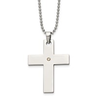 Chisel Stainless Steel Polished with 14K Gold Accent .02 Carat Diamond Cross Pendant on a 22 Inch Ball Chain Necklace view 1