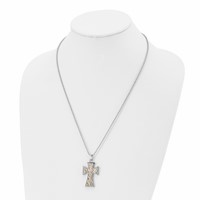 Chisel Stainless Steel Polished Necklace with 14K Gold Accent Cross Pendant on a Ball Chain, 22" view 4