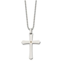 Chisel Stainless Steel Polished Necklace with 14K Gold Accent.02 Carat Diamond Cross Pendant on a Ball Chain, 22" view 3
