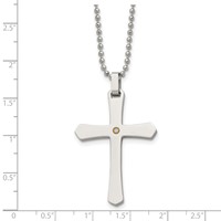 Chisel Stainless Steel Polished Necklace with 14K Gold Accent.02 Carat Diamond Cross Pendant on a Ball Chain, 22" view 5