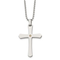Chisel Stainless Steel Polished Necklace with 14K Gold Accent.02 Carat Diamond Cross Pendant on a Ball Chain, 22" view 1