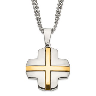 Stainless Steel Yellow IP-plated Cross Necklace