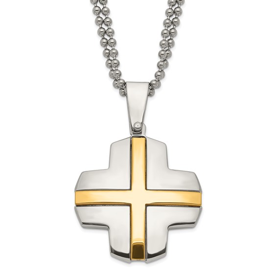 Stainless Steel Yellow IP-plated Cross Necklace
