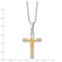 Chisel Stainless Steel Polished Yellow IP-plated Crucifix Pendant on a Ball Chain Necklace, 22" view 2