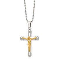 Chisel Stainless Steel Polished Yellow IP-plated Crucifix Pendant on a Ball Chain Necklace, 22" view 1