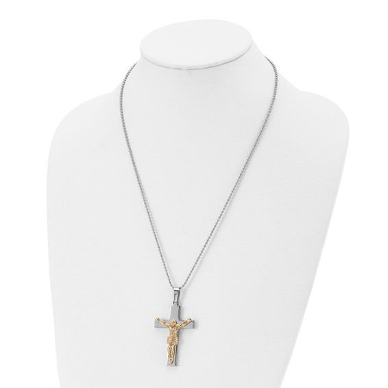 Chisel Stainless Steel Polished Yellow IP-plated Crucifix Pendant on a 22 inch Ball Chain Necklace