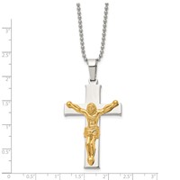 Chisel Stainless Steel Polished Yellow IP-plated Crucifix Pendant on a Ball Chain Necklace, 22" view 3