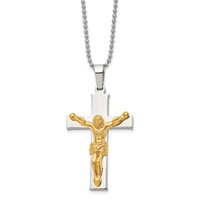 Chisel Stainless Steel Polished Yellow IP-plated Crucifix Pendant on a Ball Chain Necklace, 22" view 1