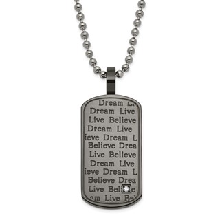 Stainless Steel Black PVD-plated CZ Believe Live Dream Dogtag Necklace