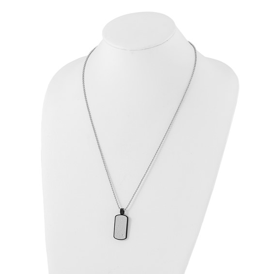 Stainless Steel Black PVD-plated CZ Live Dream Believe Dogtag Necklace