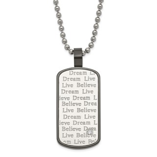 Stainless Steel Black PVD-plated CZ Live Dream Believe Dogtag Necklace