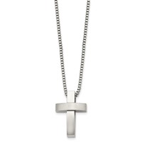 Chisel Stainless Steel Brushed and Polished Cross Pendant on a Box Chain Necklace, 22" view 3