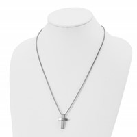 Chisel Stainless Steel Brushed and Polished Cross Pendant on a Box Chain Necklace, 22" view 4