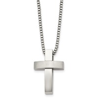 Chisel Stainless Steel Brushed and Polished Cross Pendant on a Box Chain Necklace, 22" view 1