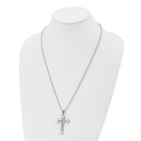 Chisel Stainless Steel Brushed Necklace with Braided Sterling Silver Inlay Cross Pendant on a Ball Chain, 24" view 4