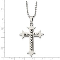 Chisel Stainless Steel Brushed Necklace with Braided Sterling Silver Inlay Cross Pendant on a Ball Chain, 24" view 5