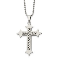 Chisel Stainless Steel Brushed Necklace with Braided Sterling Silver Inlay Cross Pendant on a Ball Chain, 24" view 1