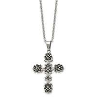 Chisel Stainless Steel Antiqued Polished and Textured Cross Pendant on a Cable Chain Necklace, 22" view 3