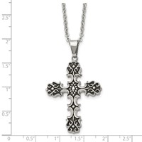 Chisel Stainless Steel Antiqued Polished and Textured Cross Pendant on a Cable Chain Necklace, 22" view 5