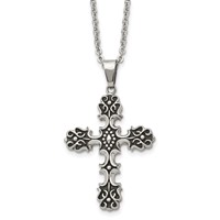 Chisel Stainless Steel Antiqued Polished and Textured Cross Pendant on a Cable Chain Necklace, 22" view 1