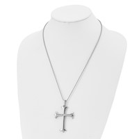 Chisel Stainless Steel Polished Necklace with CZ Cross Pendant on a Ball Chain, 22" view 4