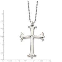 Chisel Stainless Steel Polished Necklace with CZ Cross Pendant on a Ball Chain, 22" view 3