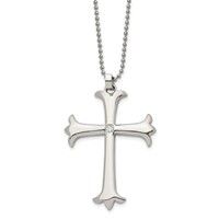 Chisel Stainless Steel Polished Necklace with CZ Cross Pendant on a Ball Chain, 22" view 1