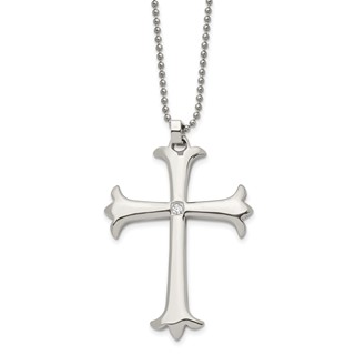 Chisel Stainless Steel Polished with CZ Cross Pendant on a 22 inch Ball Chain Necklace