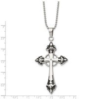 Chisel Stainless Steel Polished Enameled Necklace with.01 Carat Diamond Cross Pendant on a Ball Chain, 24" view 3