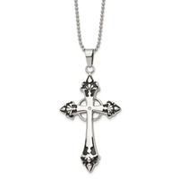 Chisel Stainless Steel Polished Enameled Necklace with.01 Carat Diamond Cross Pendant on a Ball Chain, 24" view 1