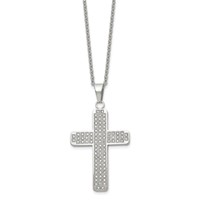Chisel Stainless Steel Polished Necklace with CZ Cross Pendant on a Cable Chain, 22" view 3