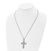 Chisel Stainless Steel Polished Necklace with CZ Cross Pendant on a Cable Chain, 22" view 4