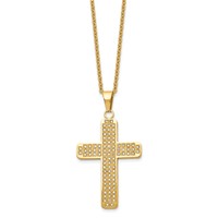 Chisel Stainless Steel Polished Yellow IP-plated Necklace with CZ Cross Pendant on a Cable Chain, 22" view 3