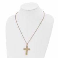 Chisel Stainless Steel Polished Yellow IP-plated Necklace with CZ Cross Pendant on a Cable Chain, 22" view 4