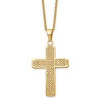 Chisel Stainless Steel Polished Yellow IP-plated Necklace with CZ Cross Pendant on a Cable Chain, 22" view 1