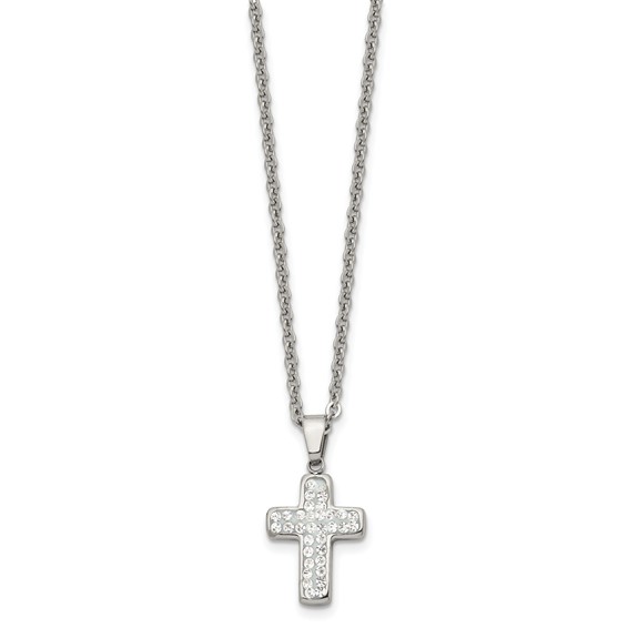 Chisel Stainless Steel Polished Crystal Cross Pendant on a 22 inch Cable Chain Necklace