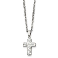 Chisel Stainless Steel Polished Crystal Cross Pendant on a 22 Inch Cable Chain Necklace view 1