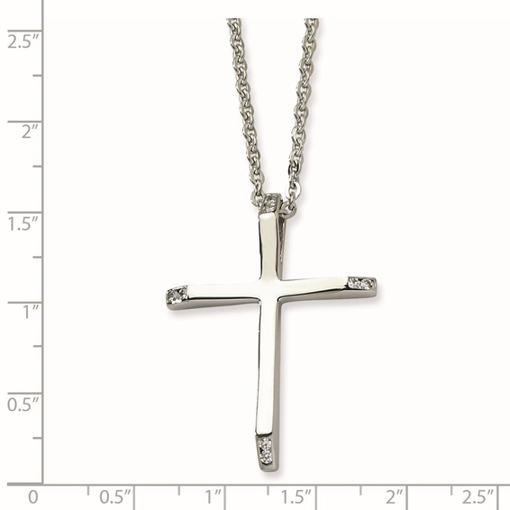 Stainless Steel CZ Cross Pendant 22in Necklace