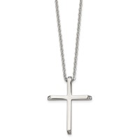 Chisel Stainless Steel Polished Necklace with CZ Ends Cross Pendant on a Cable Chain, 22" view 3