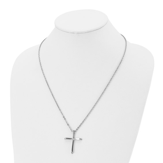 Chisel Stainless Steel Polished with CZ Ends Cross Pendant on a 22 inch Cable Chain Necklace