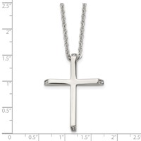 Chisel Stainless Steel Polished Necklace with CZ Ends Cross Pendant on a Cable Chain, 22" view 5