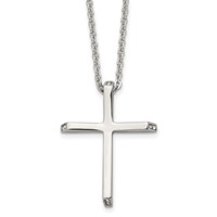 Chisel Stainless Steel Polished Necklace with CZ Ends Cross Pendant on a Cable Chain, 22" view 1