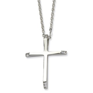 Stainless Steel CZ Cross Pendant 22in Necklace