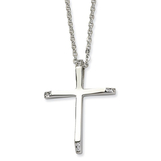 Stainless Steel CZ Cross Pendant 22in Necklace