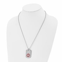 Chisel Stainless Steel Brushed and Polished Necklace with Red Enamel Medical ID Dog Tag on a Ball Chain, 22" view 4