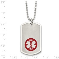 Chisel Stainless Steel Brushed and Polished Necklace with Red Enamel Medical ID Dog Tag on a Ball Chain, 22" view 5
